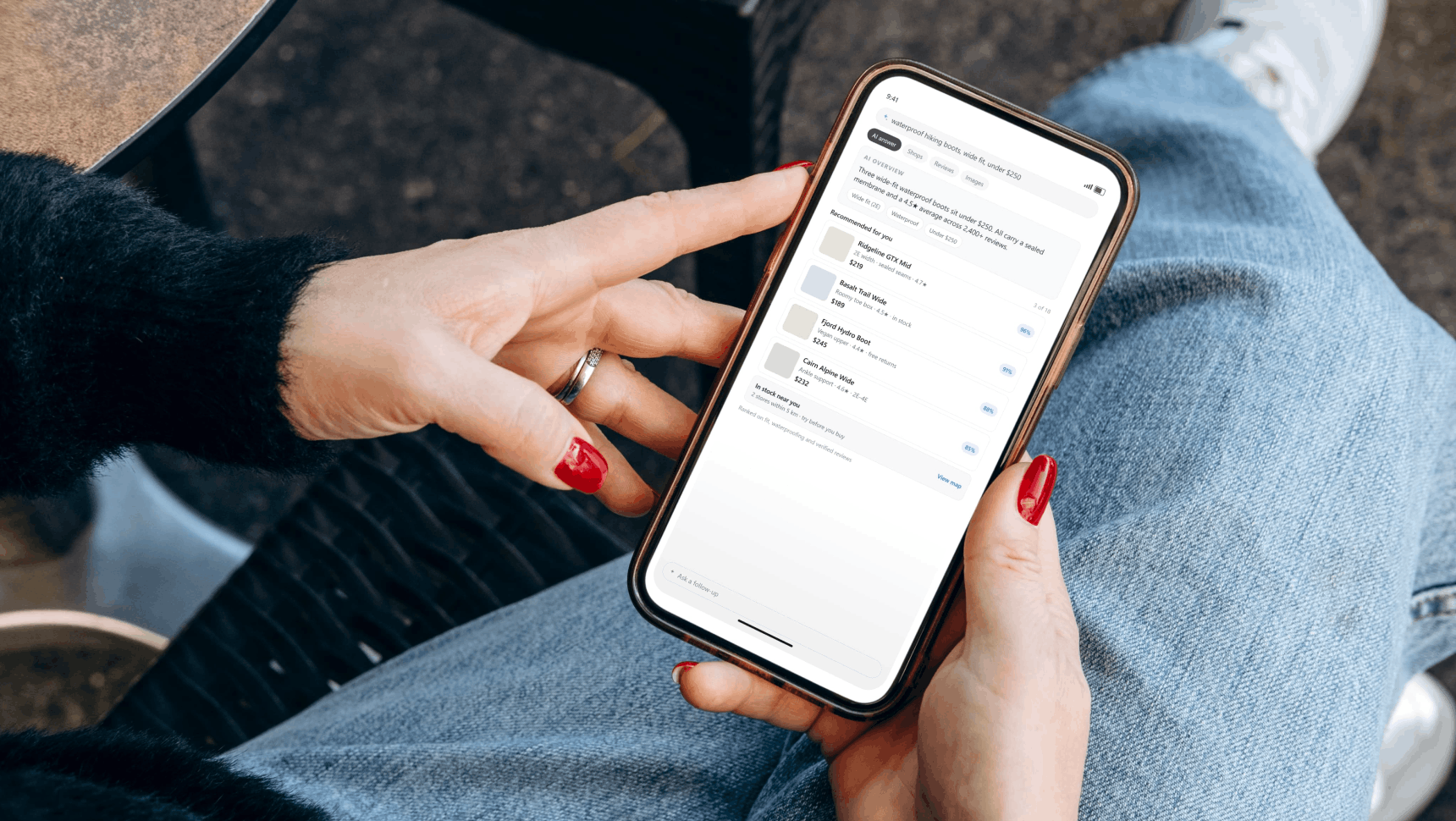 Shopper using AI-powered generative search to research a product